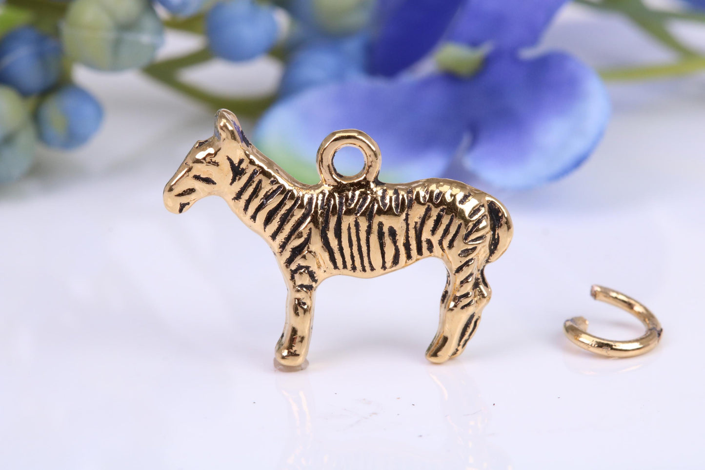 African Zebra Charm, Traditional Charm, Made from Solid Cast Yellow Gold, British Hallmarked