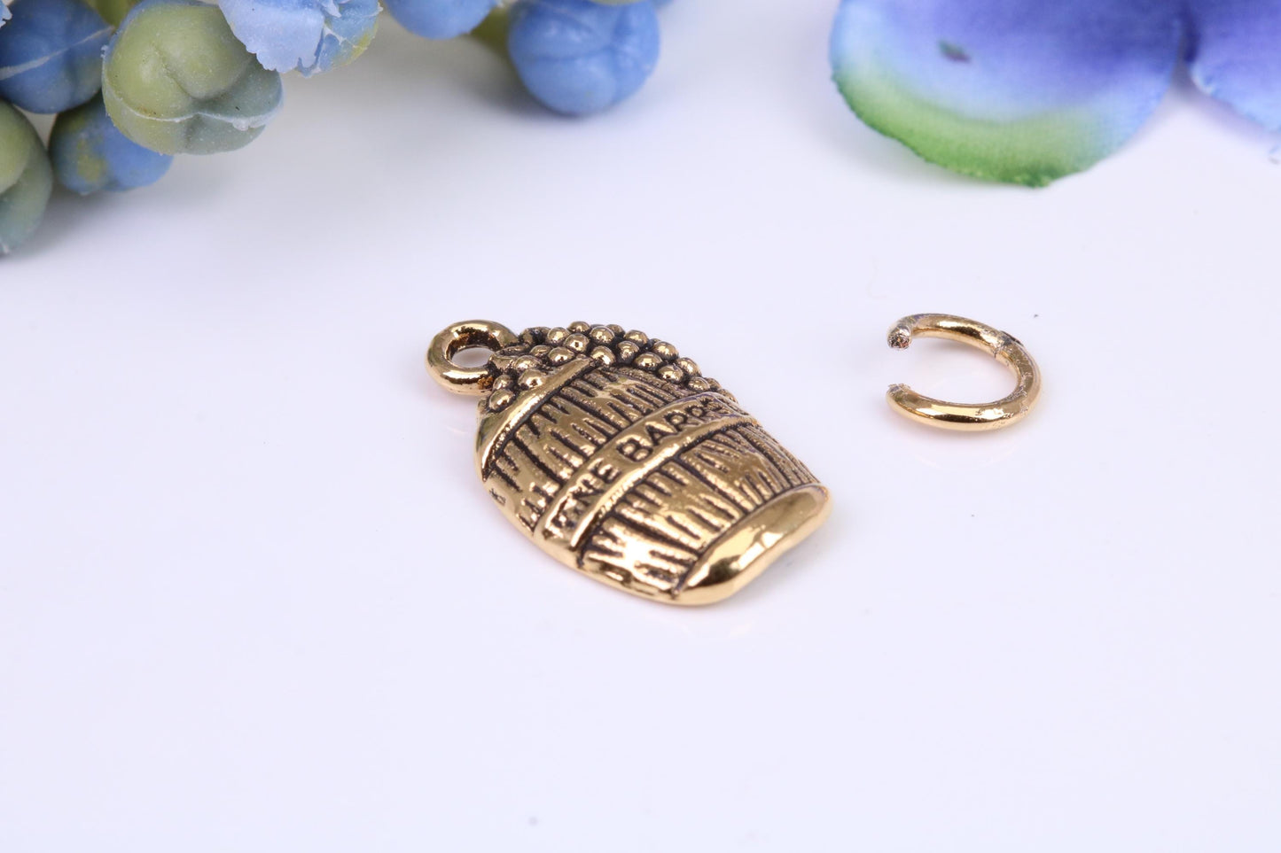 Wine Barrel Charm, Made from Solid Cast Yellow Gold, British Hallmarked