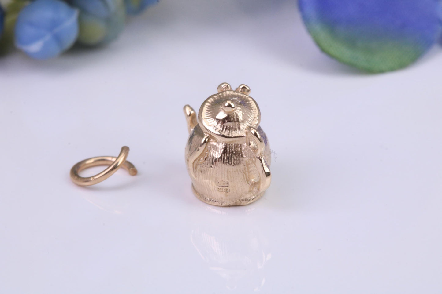 Mouse in Teapot Charm, Traditional Charm, Made From Solid Yellow Gold with British Hallmark, Complete with Attachment Link