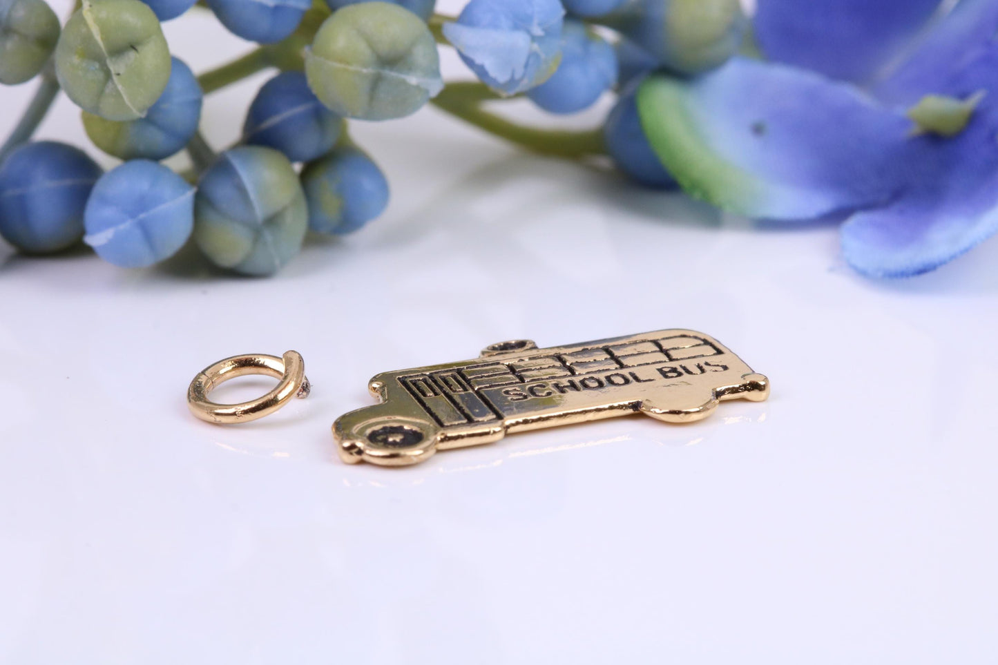 School Bus Charm, Made from Solid Cast Yellow Gold, British Hallmarked