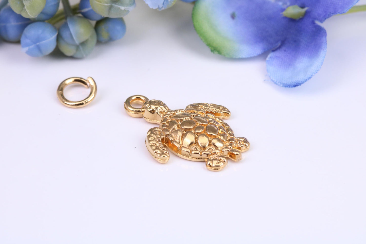 Turtle Charm, Made from Solid 9ct Yellow Gold, British Hallmarked, Complete with Attachment Link