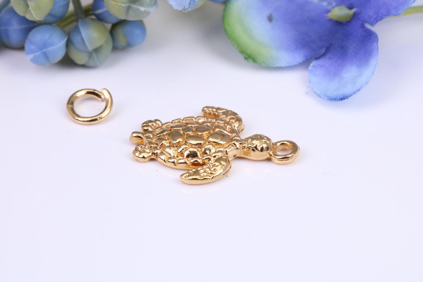 Turtle Charm, Made from Solid 9ct Yellow Gold, British Hallmarked, Complete with Attachment Link