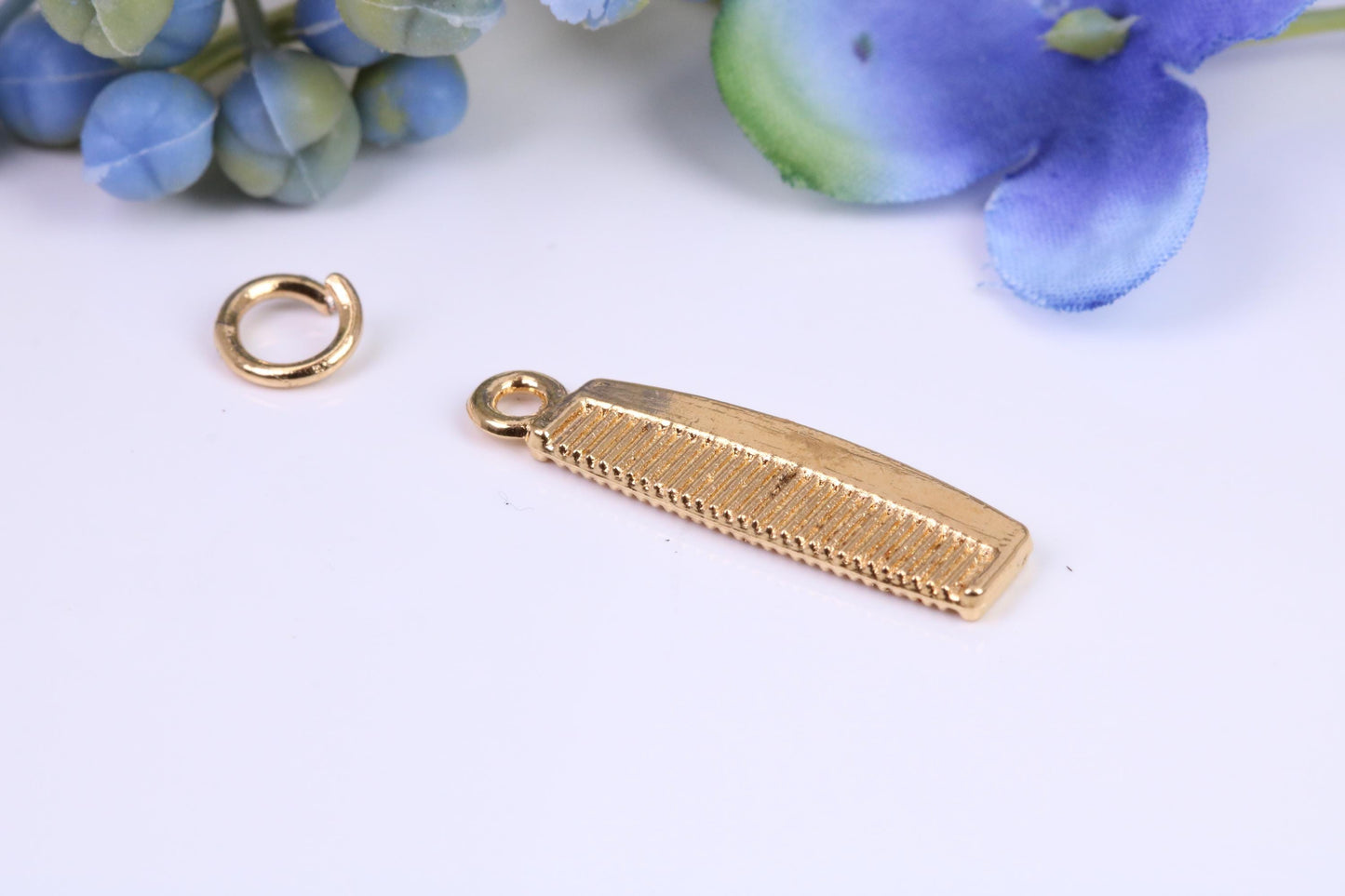 Hair Comb Charm, Made from Solid Cast Yellow Gold, British Hallmarked, Complete with Attachment Link