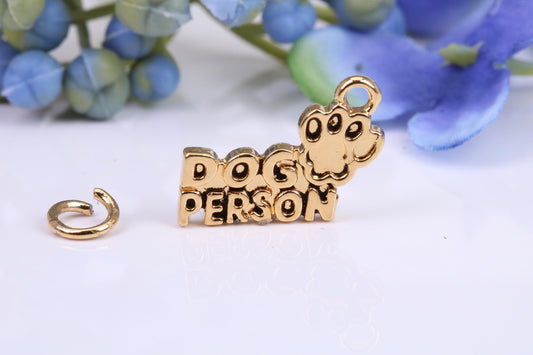 Dog Person Charm, Made from Solid Cast Yellow Gold, British Hallmarked, Complete with Attachment Link