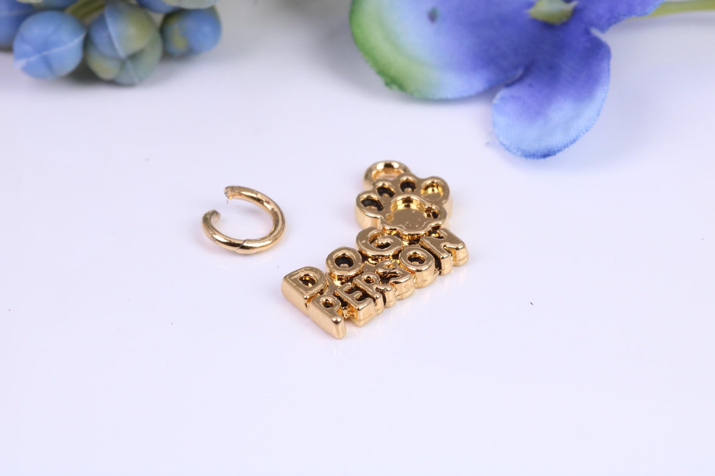 Dog Person Charm, Made from Solid Cast Yellow Gold, British Hallmarked, Complete with Attachment Link
