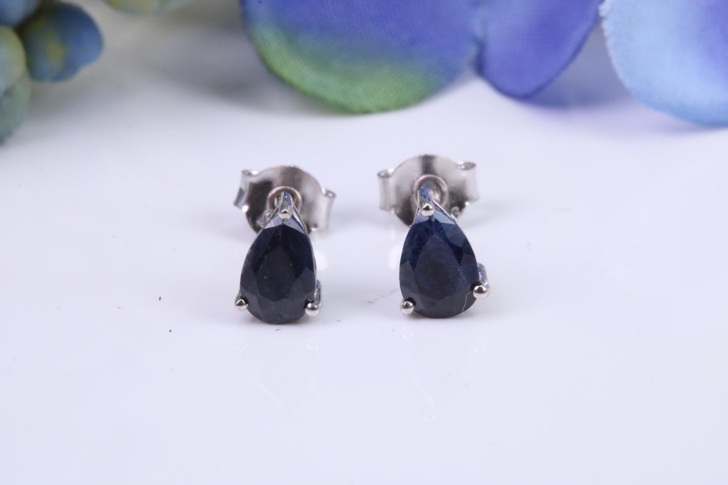 Black Teardrop cut Cubic Zirconia set Stud Earrings, Made from Solid Cast Sterling Silver