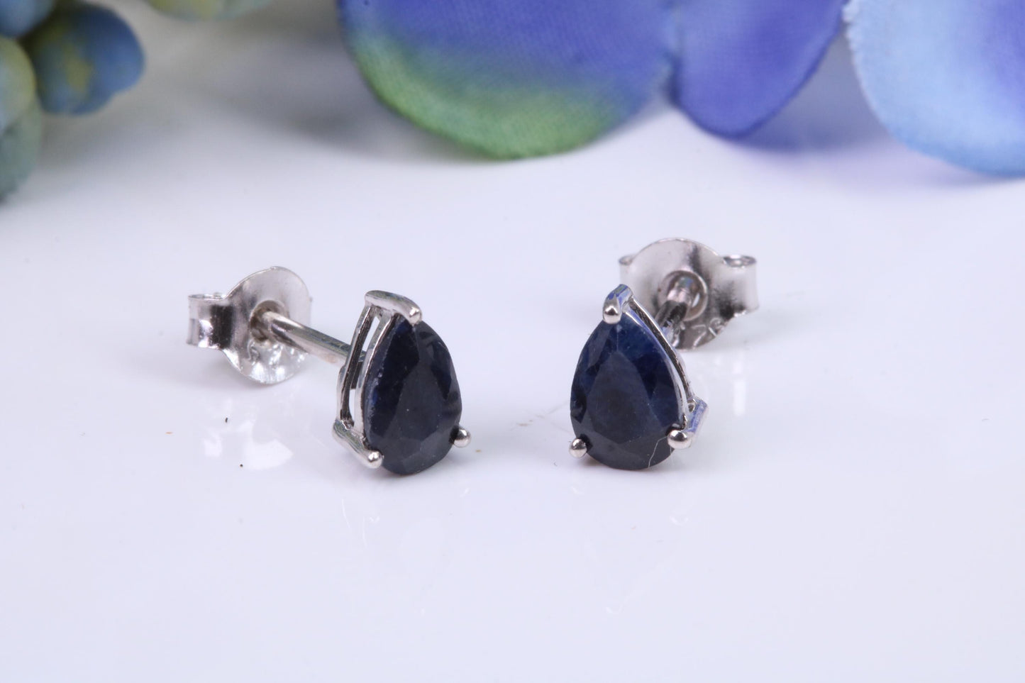 Black Teardrop cut Cubic Zirconia set Stud Earrings, Made from Solid Cast Sterling Silver