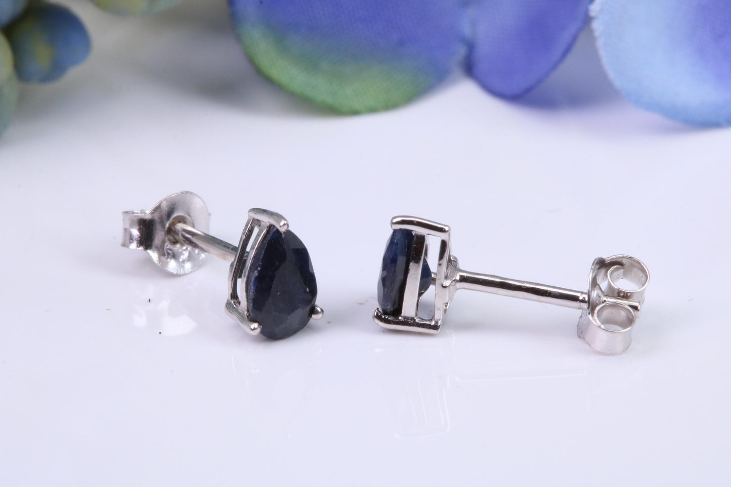 Black Teardrop cut Cubic Zirconia set Stud Earrings, Made from Solid Cast Sterling Silver