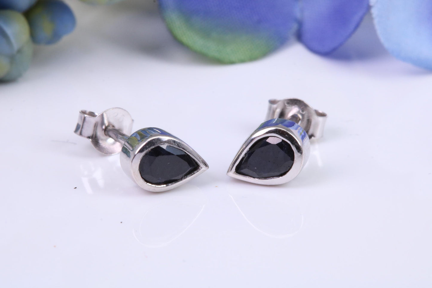 Black Teardrop cut Cubic Zirconia set Stud Earrings, Made from Solid Cast Sterling Silver