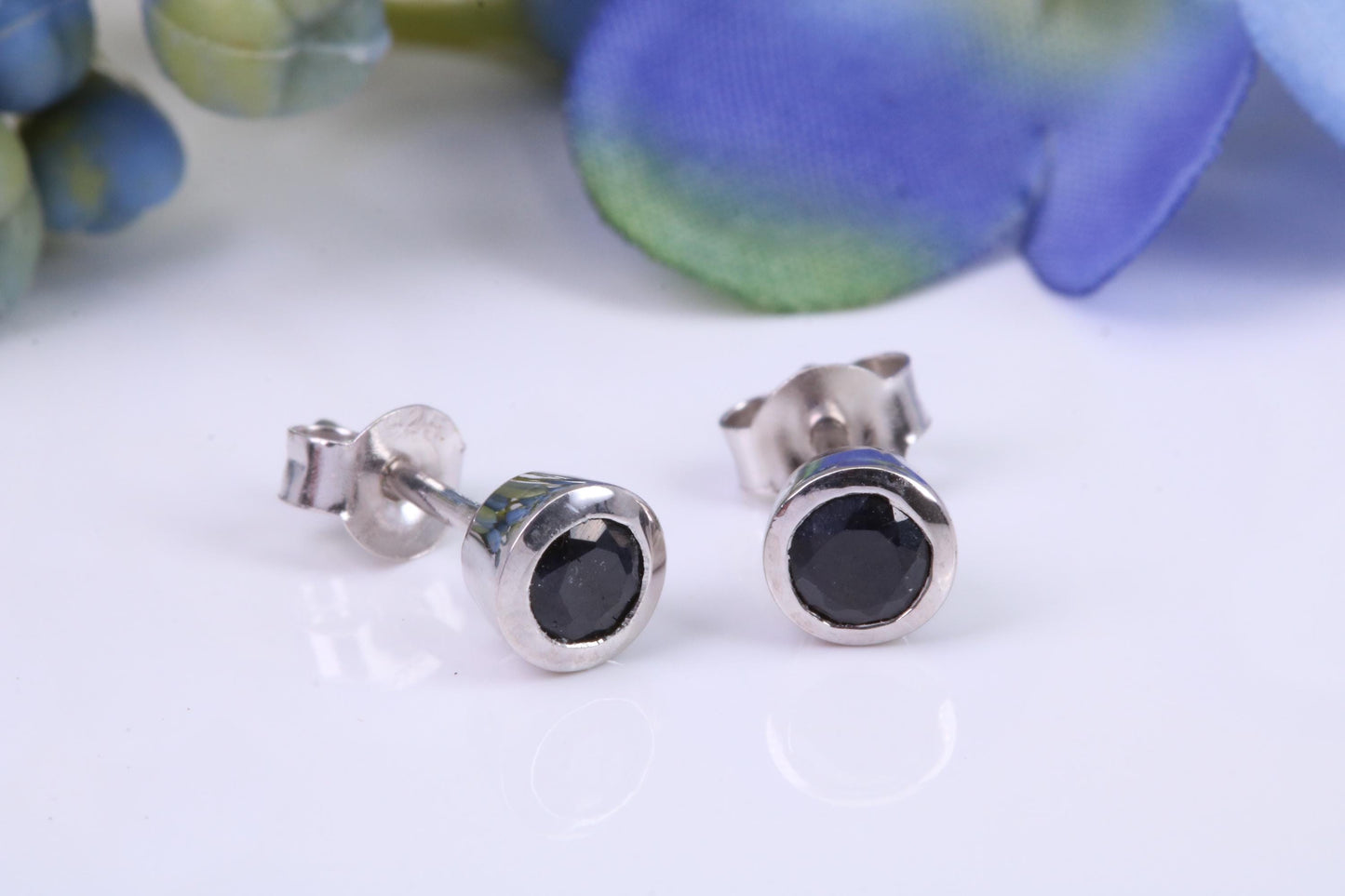 Black Round cut Cubic Zirconia set Stud Earrings, Made from Solid Cast Sterling Silver