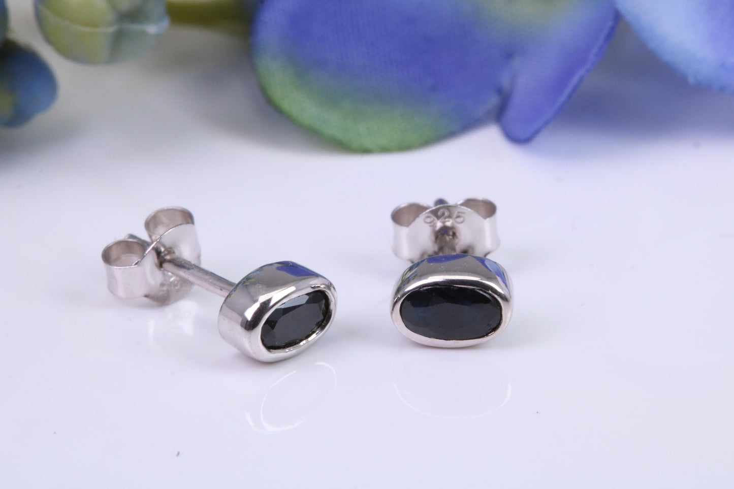 Black Oval cut Cubic Zirconia set Stud Earrings, Made from Solid Cast Sterling Silver