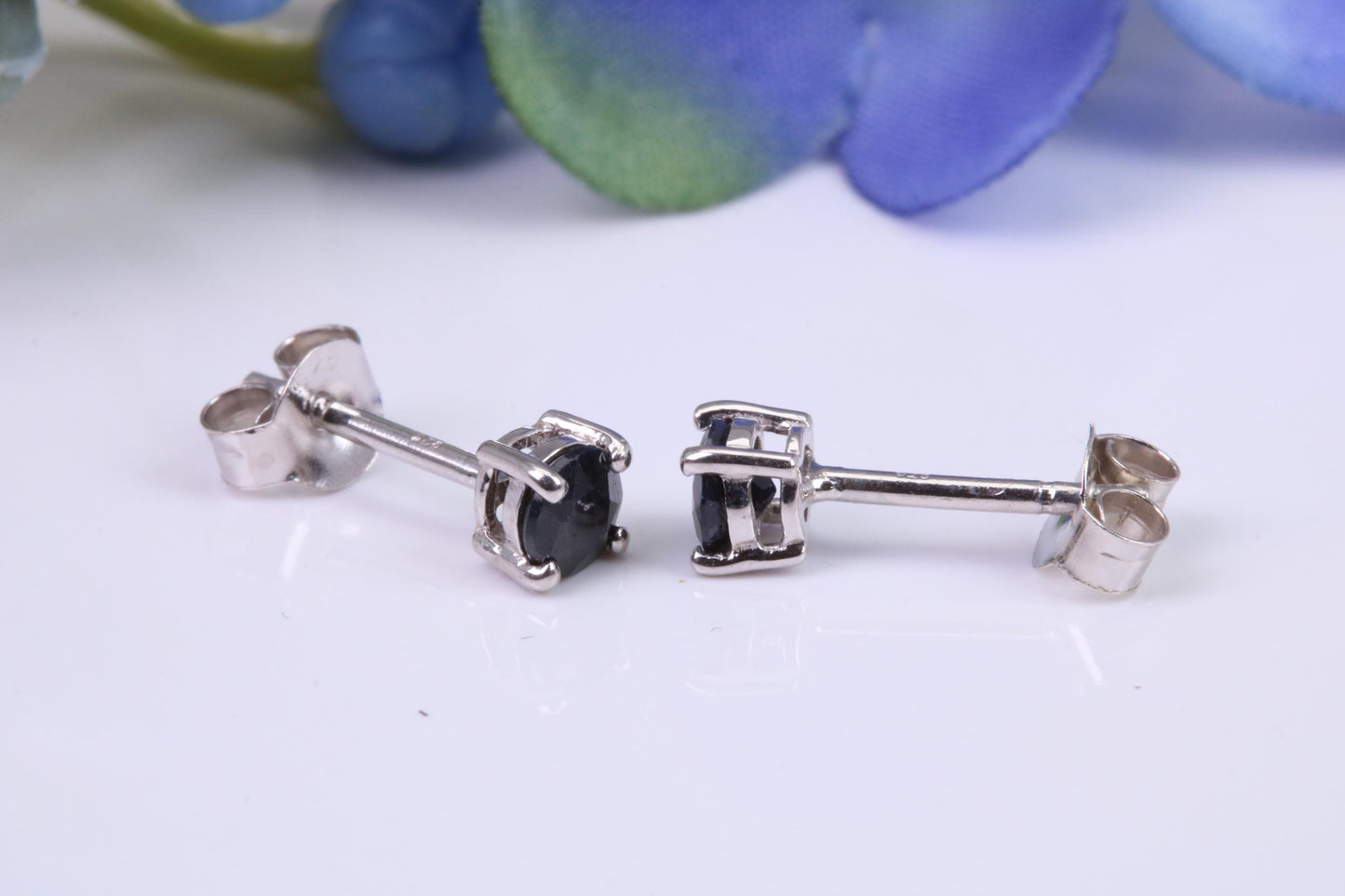 Black Round cut Cubic Zirconia set Stud Earrings, Made from Solid Cast Sterling Silver