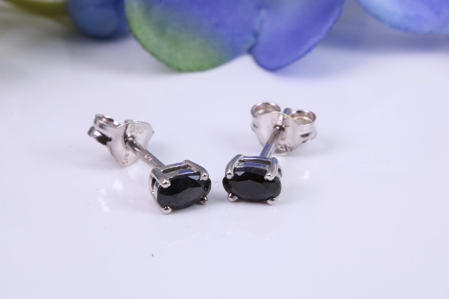 Black Oval cut Cubic Zirconia set Stud Earrings, Made from Solid Cast Sterling Silver