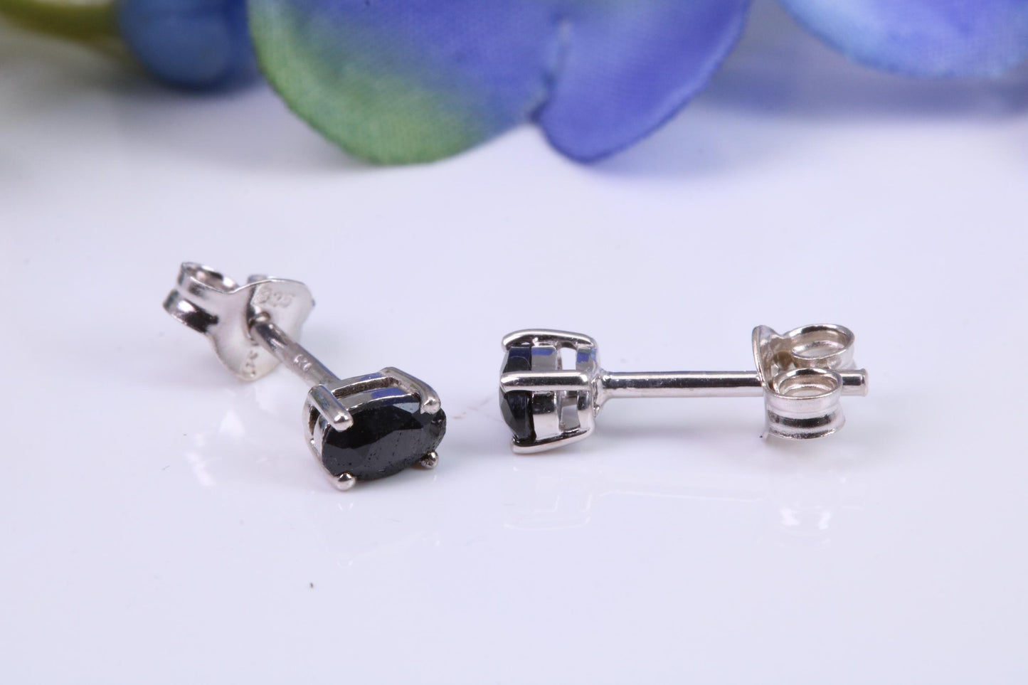 Black Oval cut Cubic Zirconia set Stud Earrings, Made from Solid Cast Sterling Silver