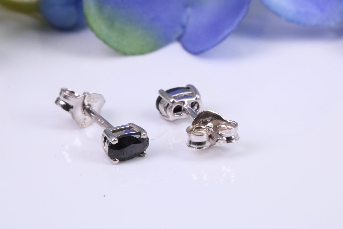 Black Oval cut Cubic Zirconia set Stud Earrings, Made from Solid Cast Sterling Silver