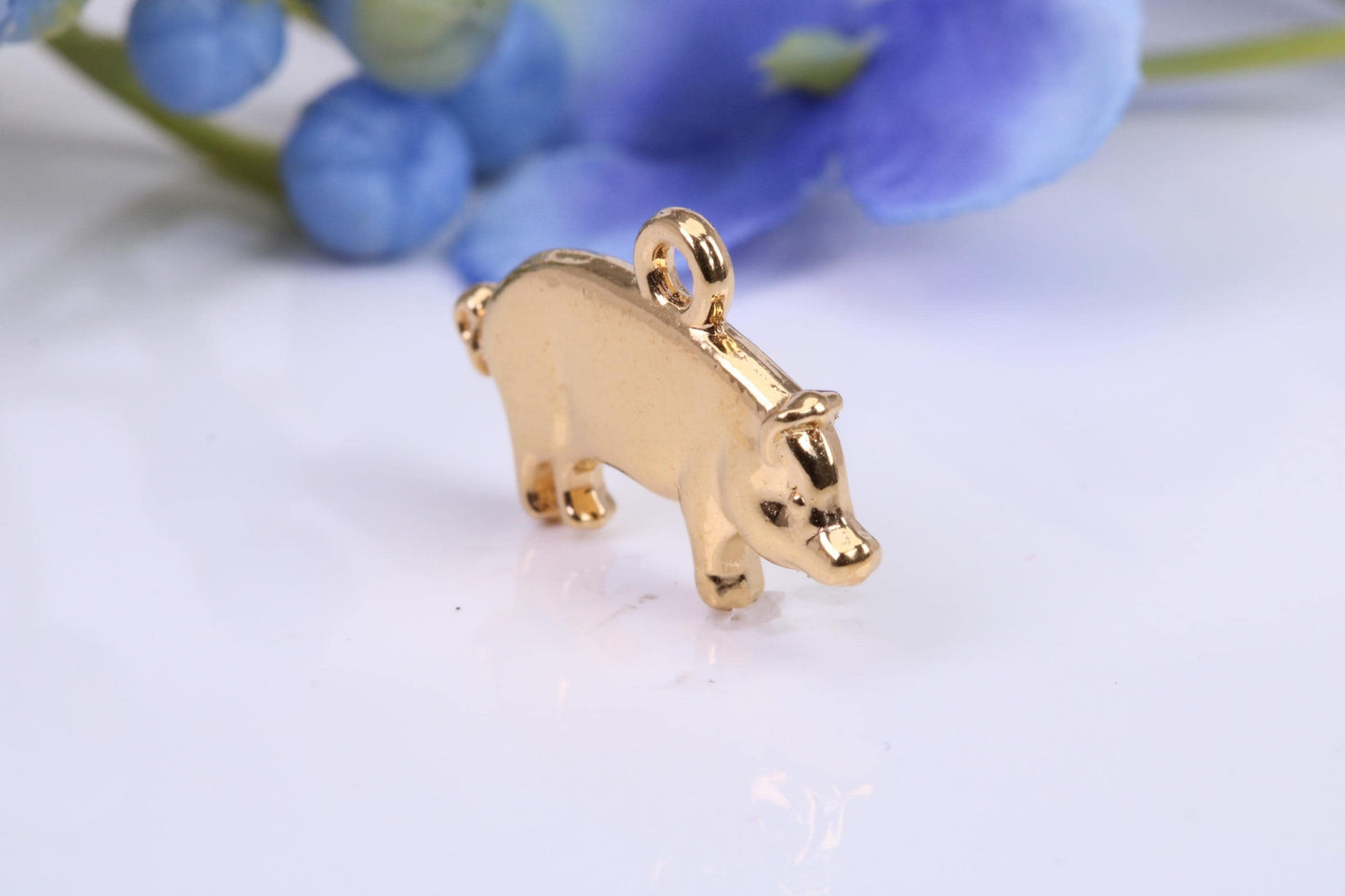 Pig Charm, Traditional Charm, Made from Solid Yellow Gold, British Hallmarked, Complete with Attachment Link