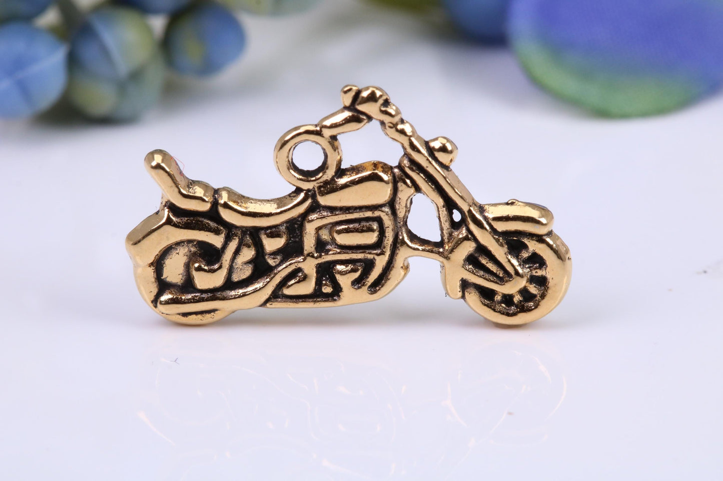 Motorbike Charm, Made from Solid Cast Yellow Gold, British Hallmarked, Complete with Attachment Link