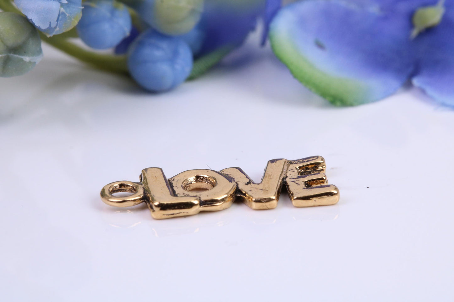 Love Charm, Made from Solid Cast Yellow Gold, British Hallmarked, Complete with Attachment Link