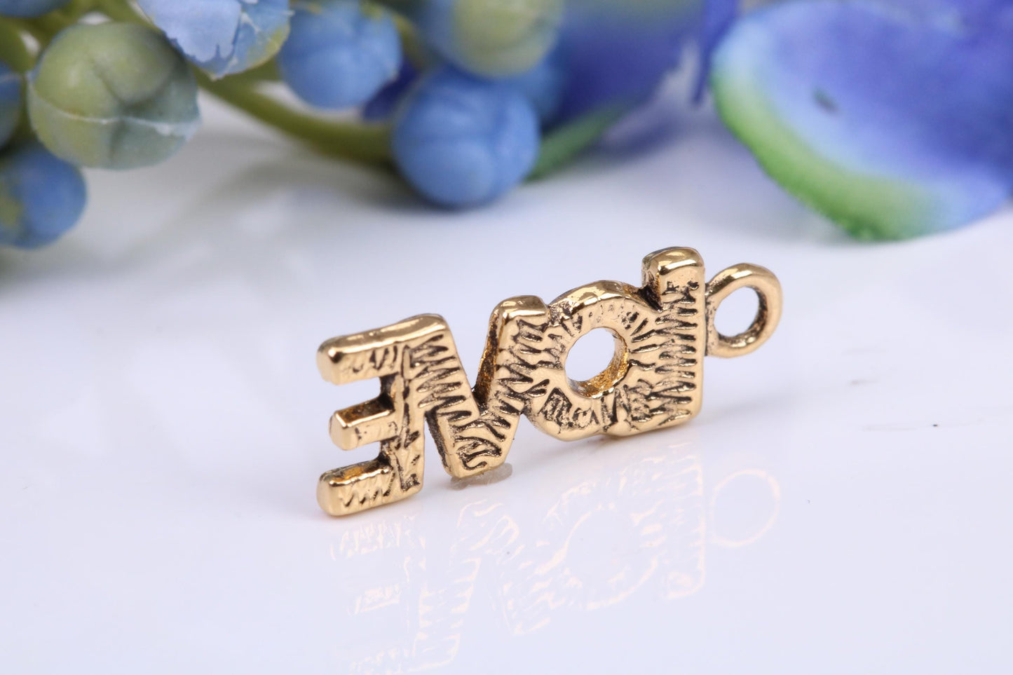 Love Charm, Made from Solid Cast Yellow Gold, British Hallmarked, Complete with Attachment Link
