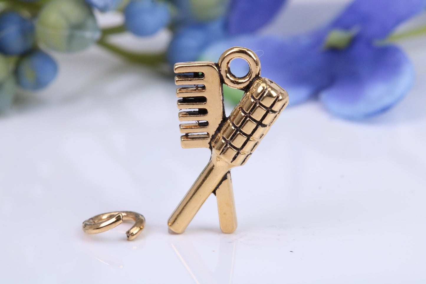 Comb and Hair Brush Charm, Traditional Charm, Made from Solid Cast Yellow Gold, British Hallmarked