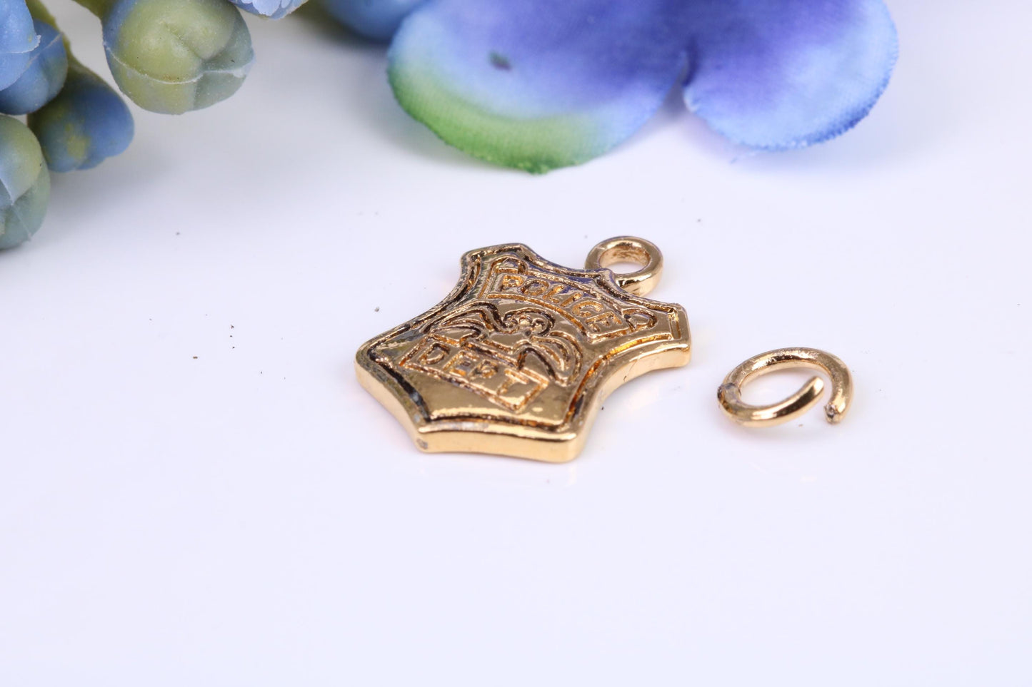 Police Badge Charm, Traditional Charm, Made from Solid Cast Yellow Gold, British Hallmarked