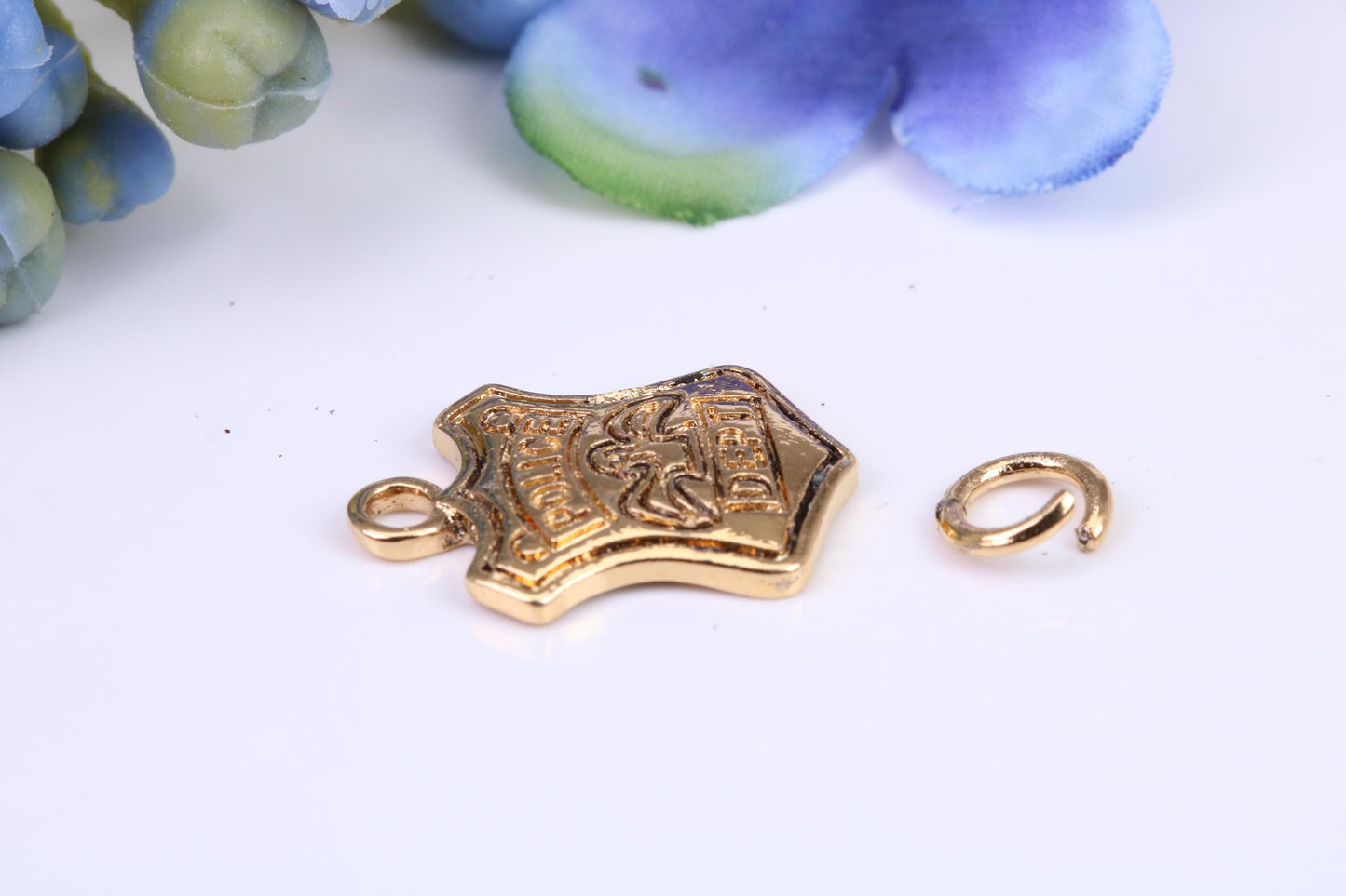Police Badge Charm, Traditional Charm, Made from Solid Cast Yellow Gold, British Hallmarked