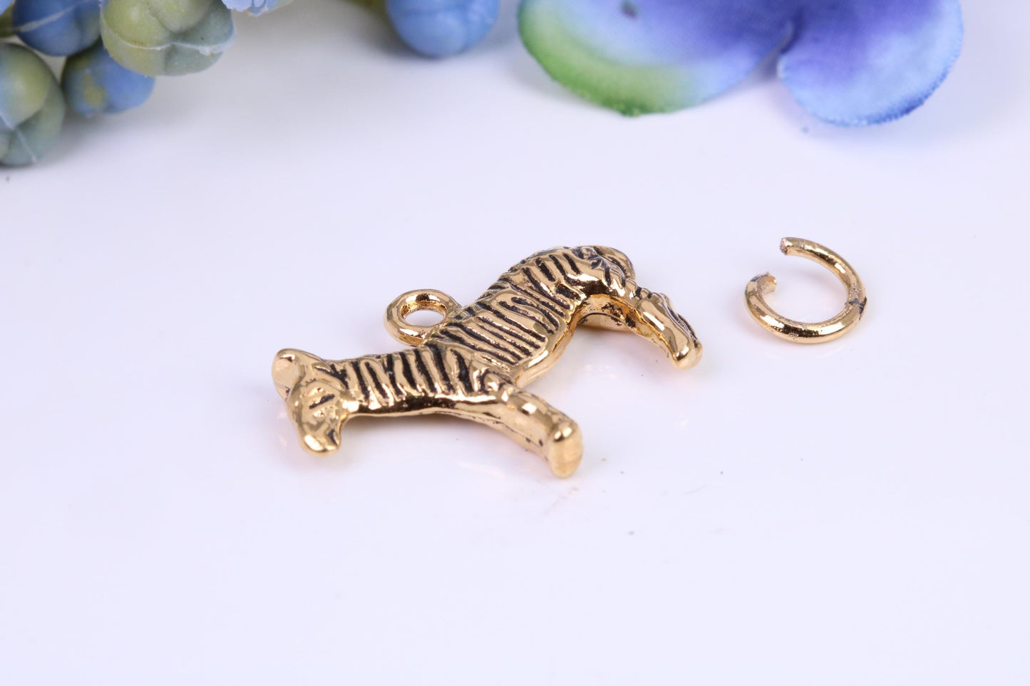 African Zebra Charm, Traditional Charm, Made from Solid Cast Yellow Gold, British Hallmarked