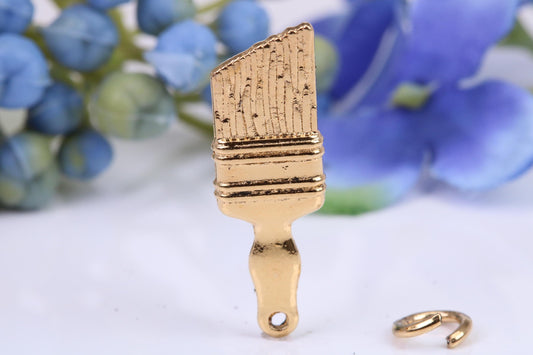 Paint Brush Charm, Traditional Charm, Made from Solid Yellow Gold, British Hallmarked, Complete with Attachment Link