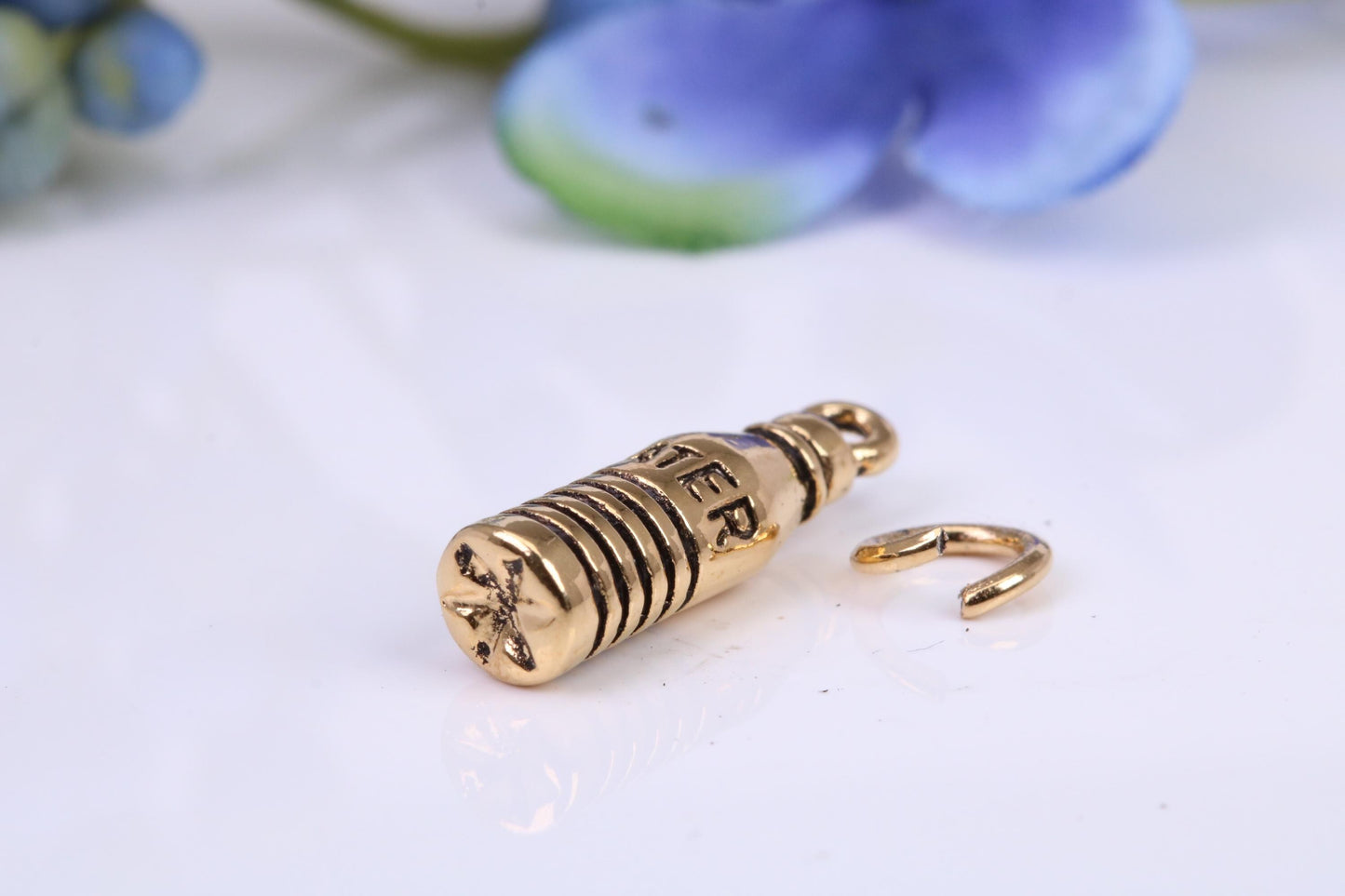 Water Bottle Charm, Traditional Charm, Made From Solid Yellow Gold with British Hallmark, Complete with Attachment Link