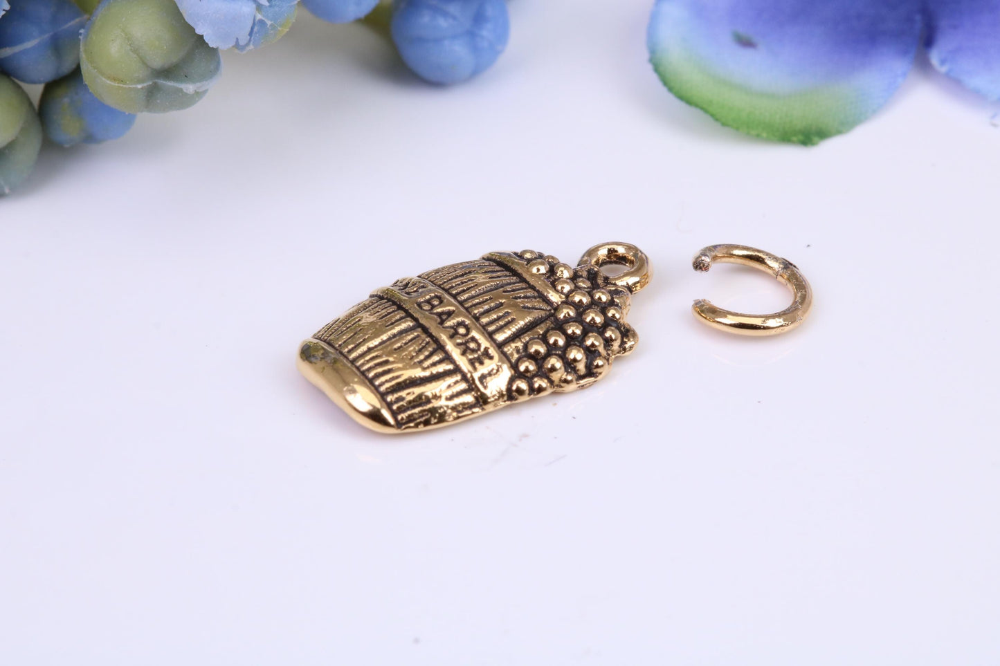 Wine Barrel Charm, Made from Solid Cast Yellow Gold, British Hallmarked