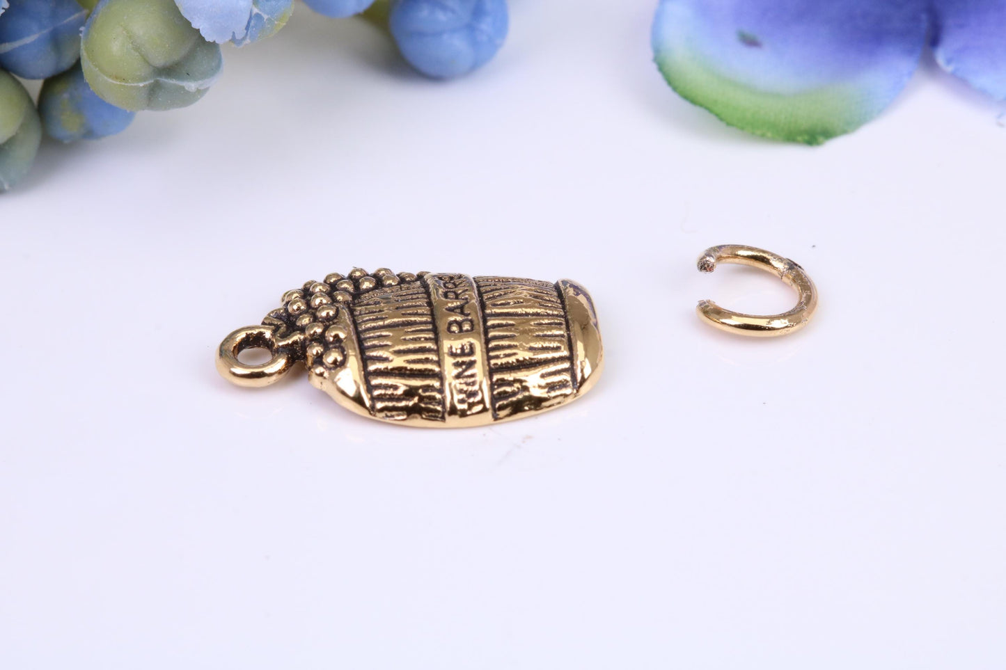Wine Barrel Charm, Made from Solid Cast Yellow Gold, British Hallmarked