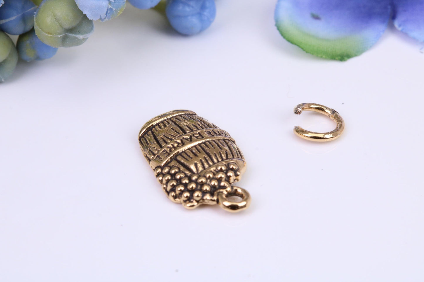 Wine Barrel Charm, Made from Solid Cast Yellow Gold, British Hallmarked