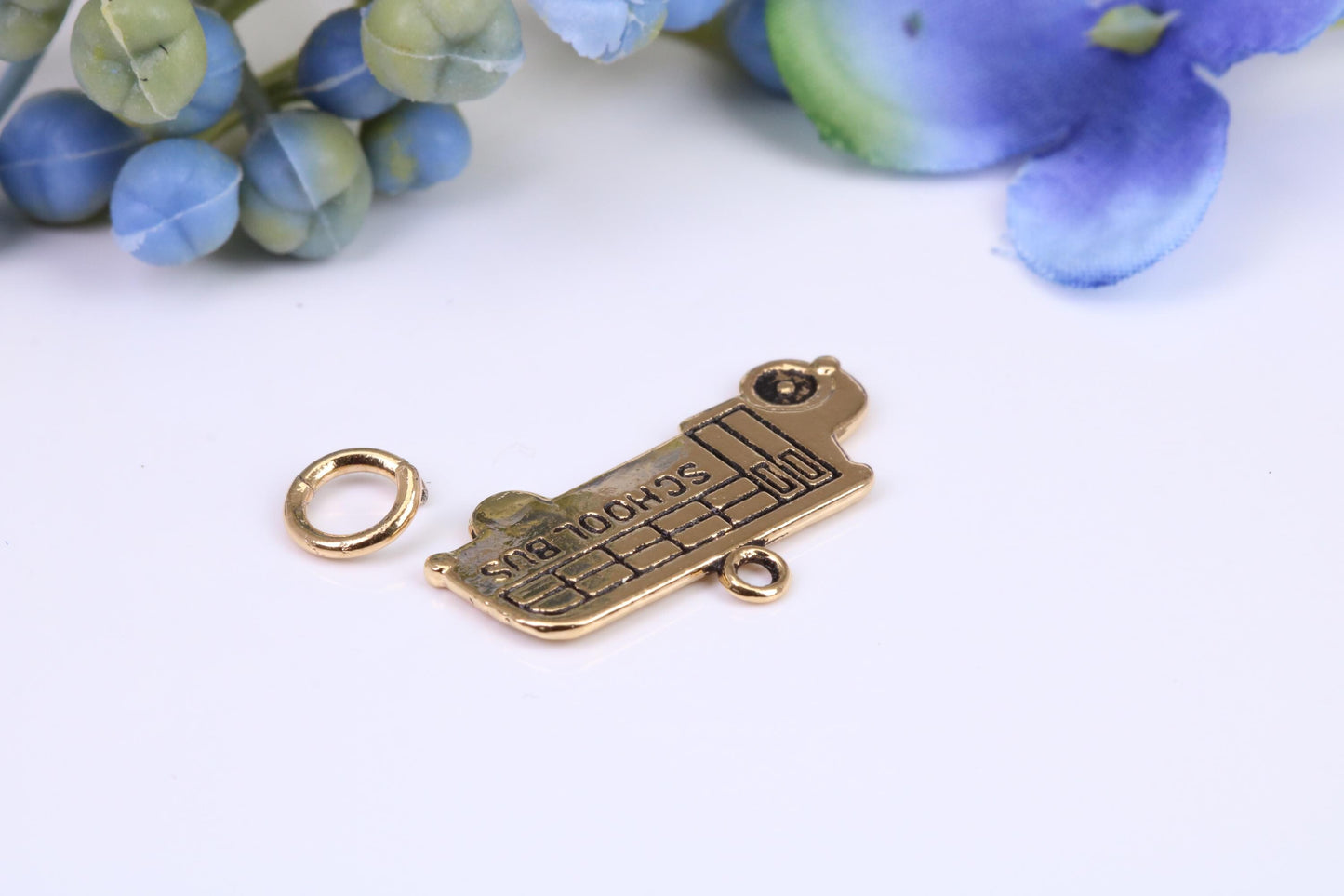 School Bus Charm, Made from Solid Cast Yellow Gold, British Hallmarked