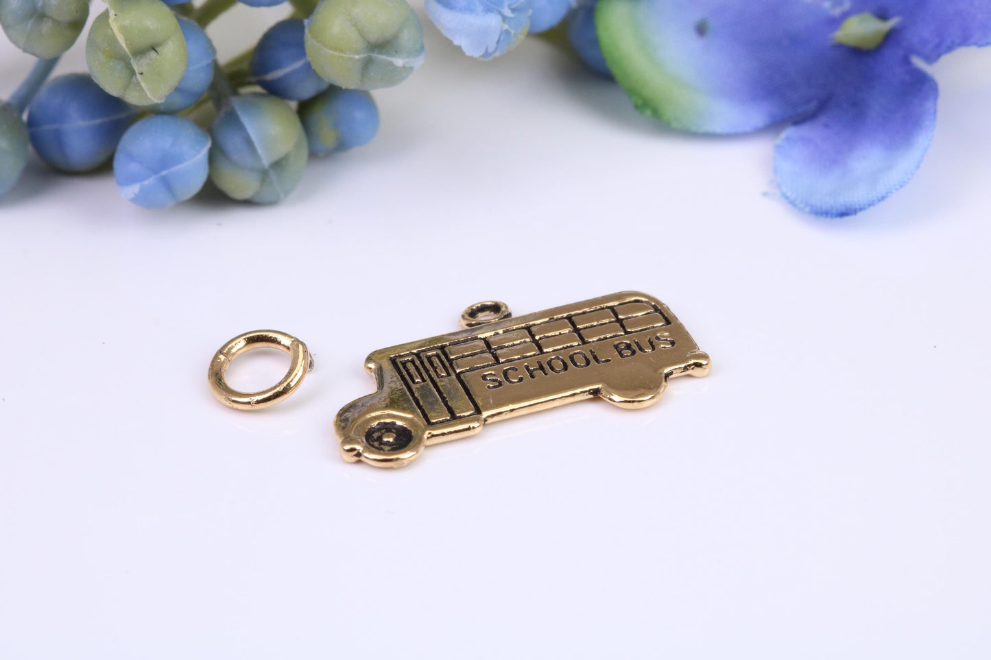 School Bus Charm, Made from Solid Cast Yellow Gold, British Hallmarked