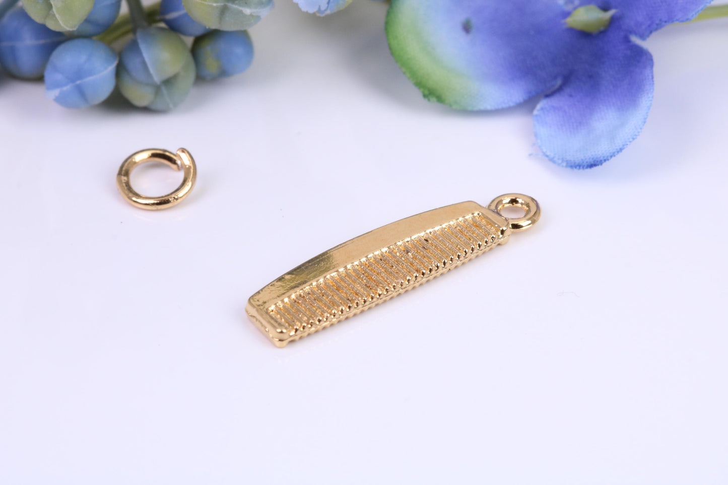 Hair Comb Charm, Made from Solid Cast Yellow Gold, British Hallmarked, Complete with Attachment Link