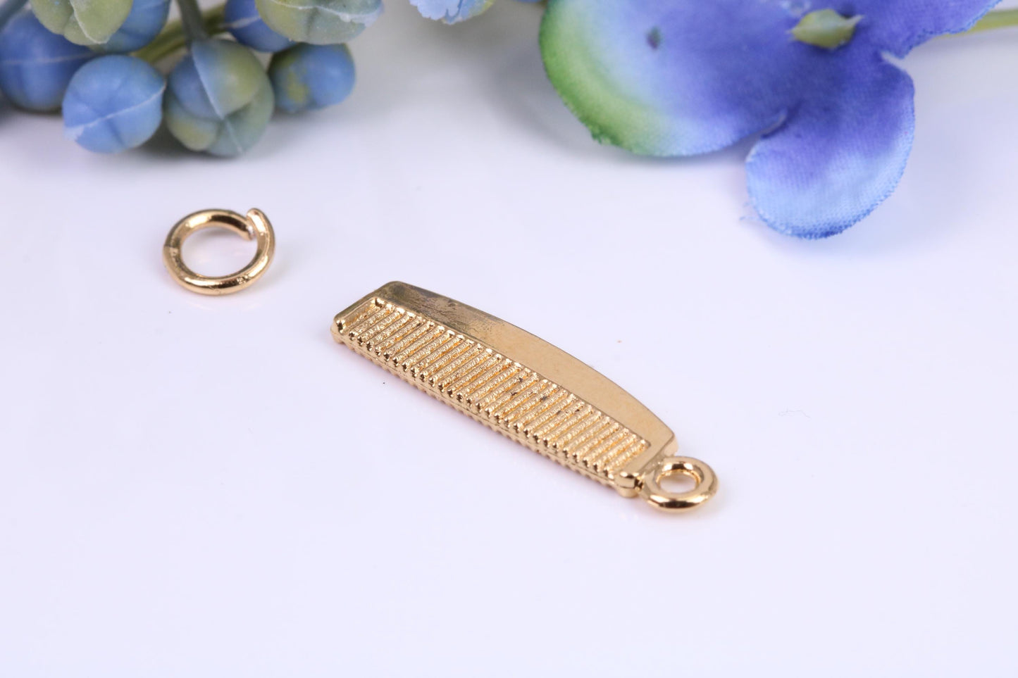 Hair Comb Charm, Made from Solid Cast Yellow Gold, British Hallmarked, Complete with Attachment Link