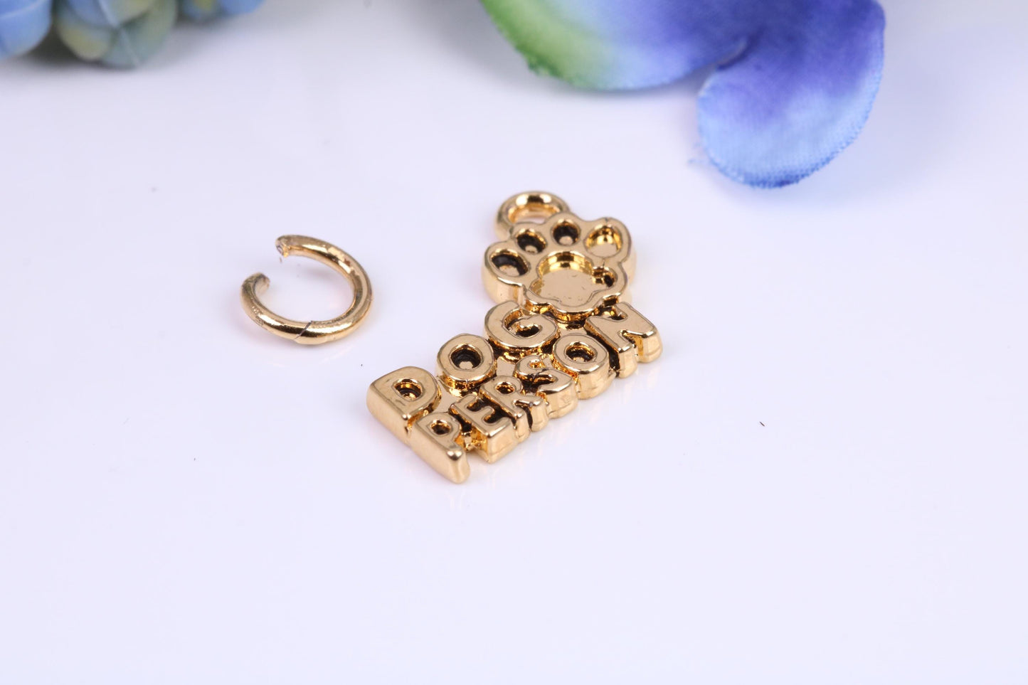 Dog Person Charm, Made from Solid Cast Yellow Gold, British Hallmarked, Complete with Attachment Link