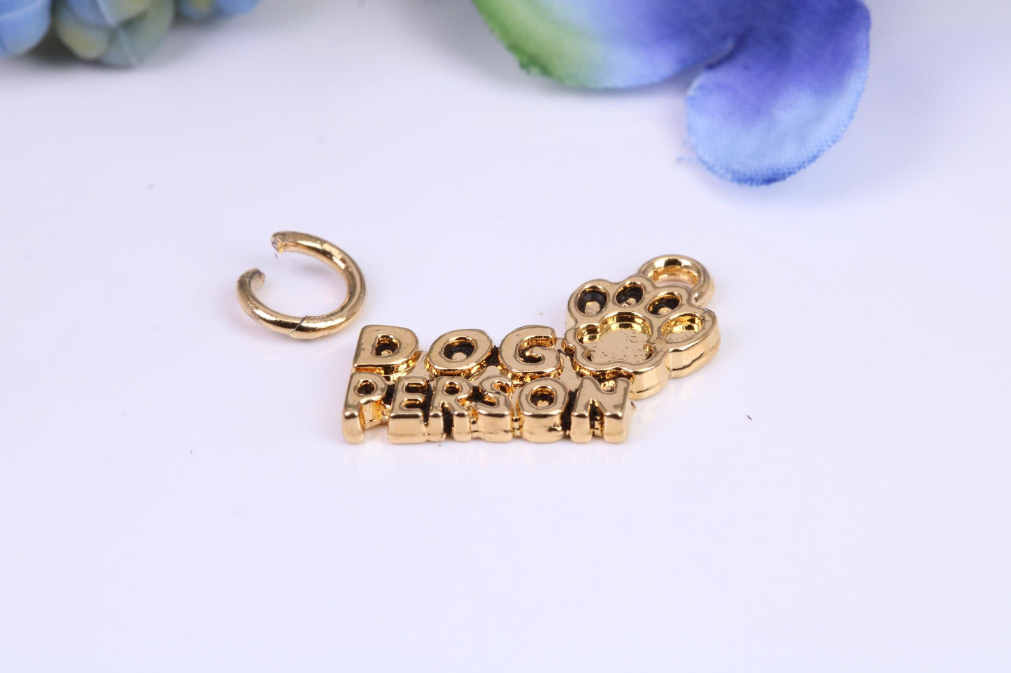 Dog Person Charm, Made from Solid Cast Yellow Gold, British Hallmarked, Complete with Attachment Link