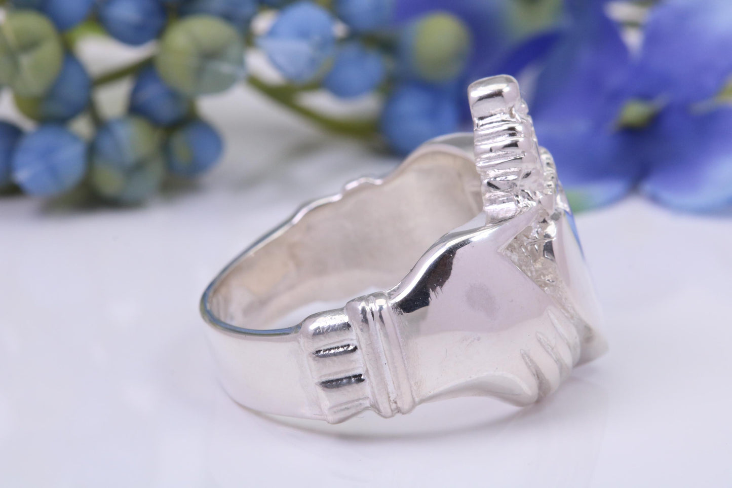 Very large and very very heavy Claddagh ring, made from solid cast silver, British Hallmarked