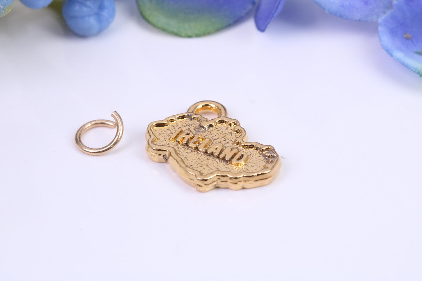 Map of Ireland Charm, Made from Solid Yellow Gold, British Hallmarked, Complete with Attachment Link