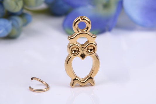 Owl Charm, Made from Solid Cast Yellow Gold, British Hallmarked