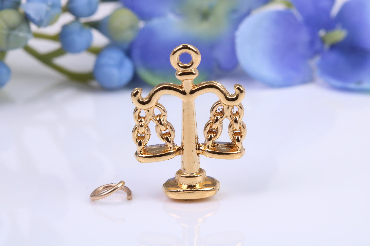 Weighing Scales Charm, Made from Solid Yellow Gold, British Hallmarked, Complete with Attachment Link