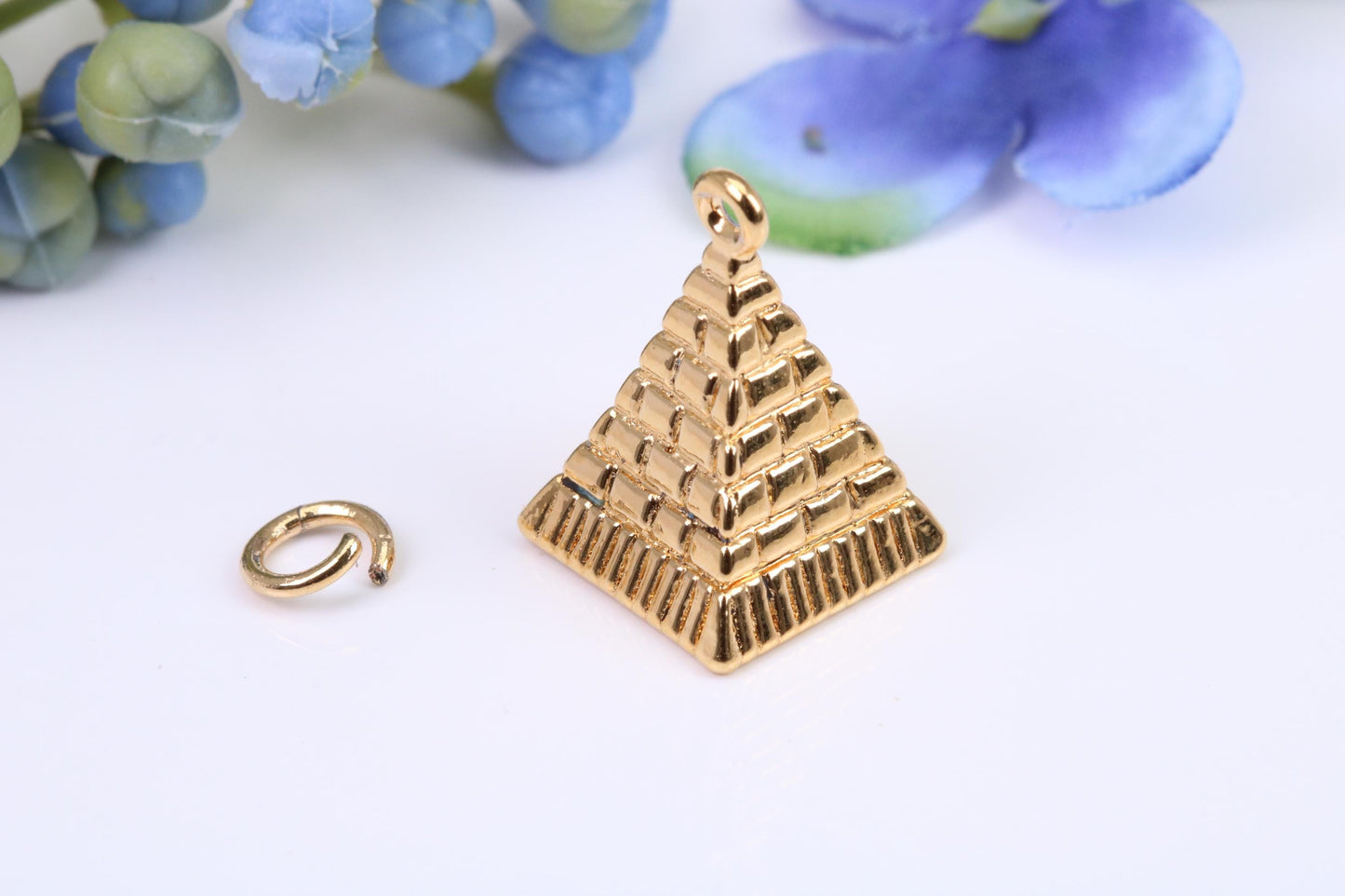 Pyramid Charm, Made from Solid Cast Yellow Gold, British Hallmarked, Complete with Attachment Link