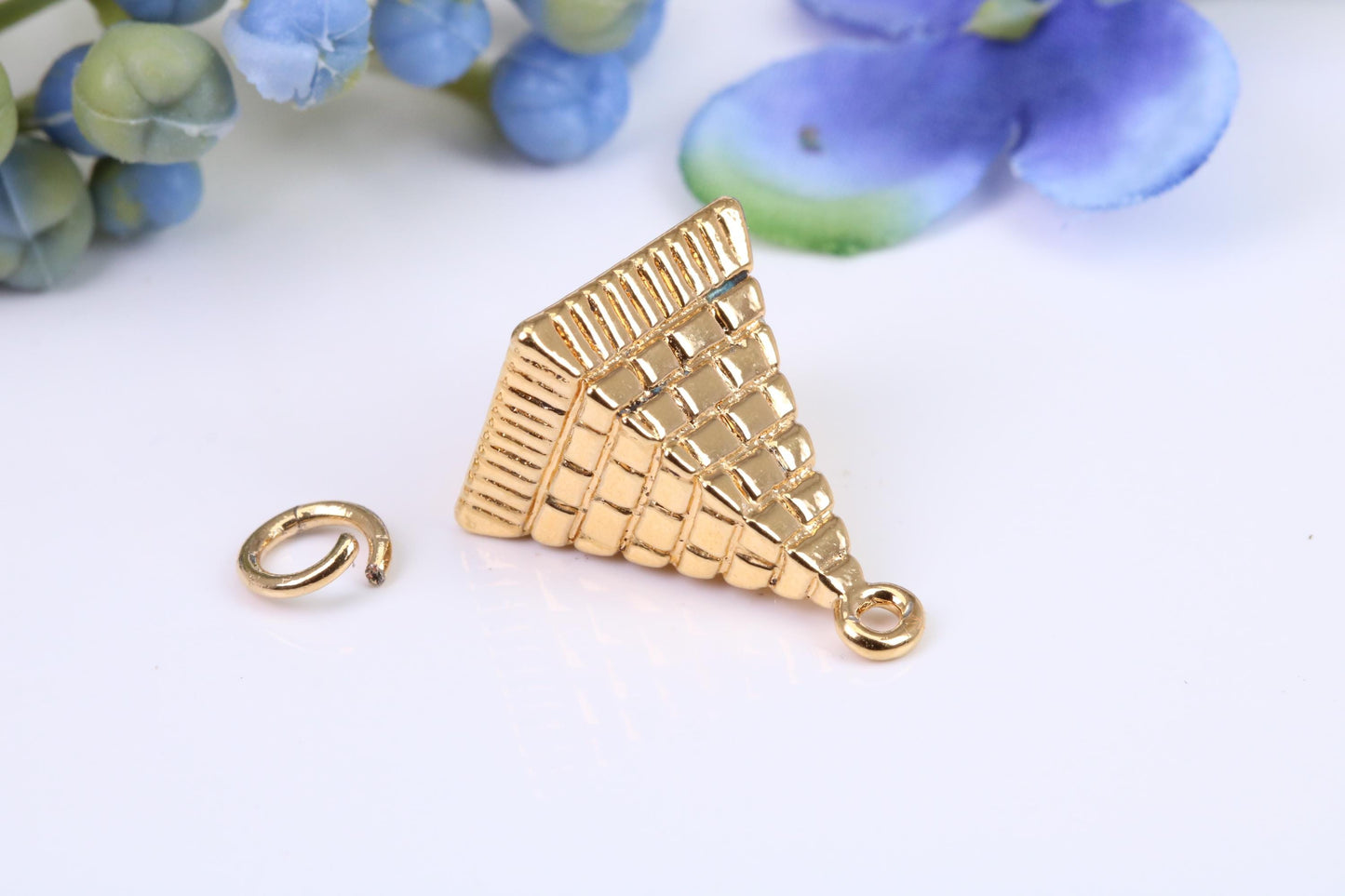 Pyramid Charm, Made from Solid Cast Yellow Gold, British Hallmarked, Complete with Attachment Link