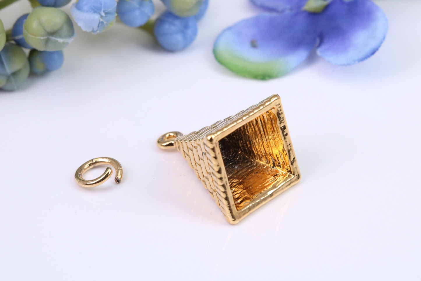 Pyramid Charm, Made from Solid Cast Yellow Gold, British Hallmarked, Complete with Attachment Link