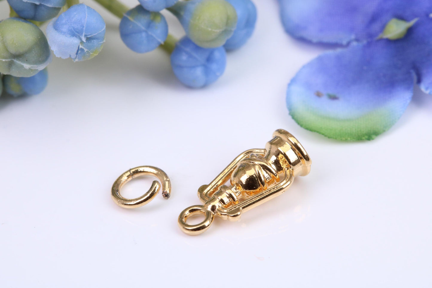 Lantern Charm, Made From Solid Cast Yellow Gold with British Hallmark, Complete with Attachment Link