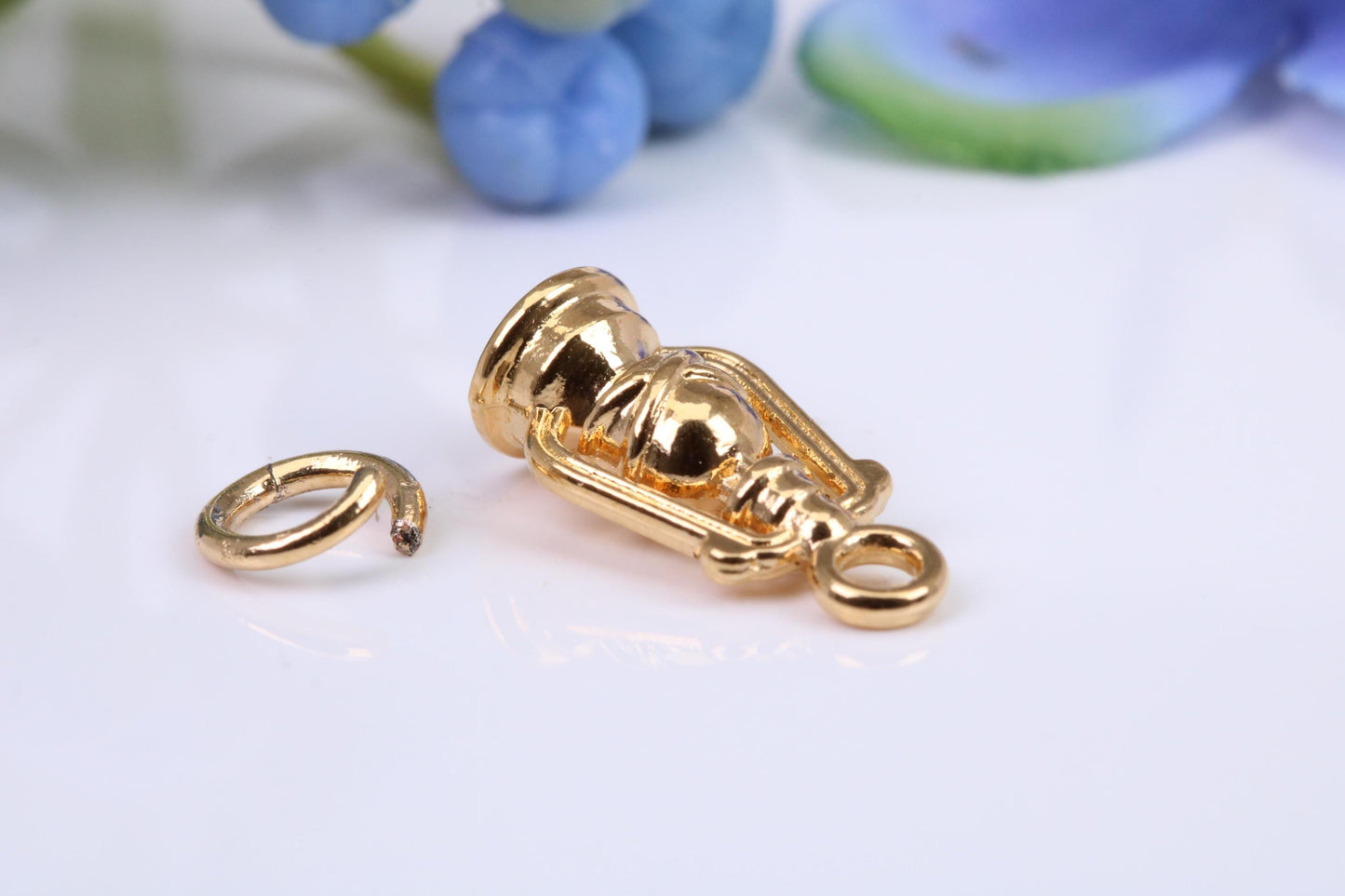 Lantern Charm, Made From Solid Cast Yellow Gold with British Hallmark, Complete with Attachment Link