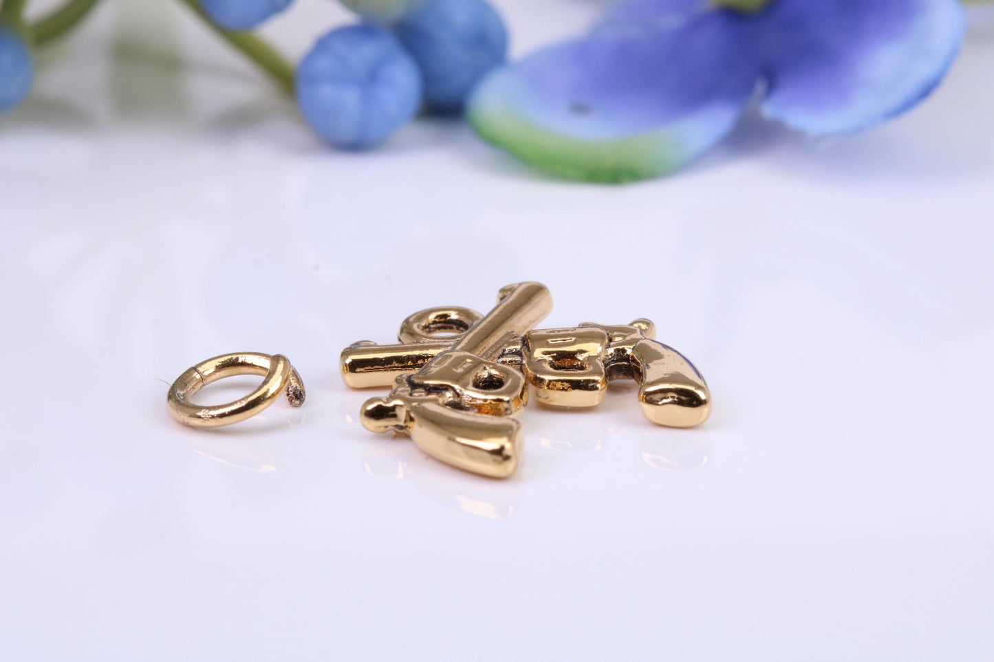 Pair of Revolver Charm, Made from Solid Cast Yellow Gold, British Hallmarked