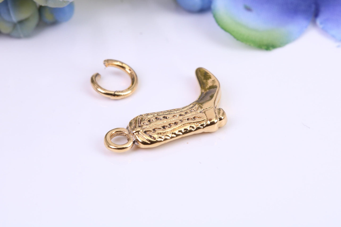 Cowboy Boot Charm, Made from Solid Cast Yellow Gold, British Hallmarked