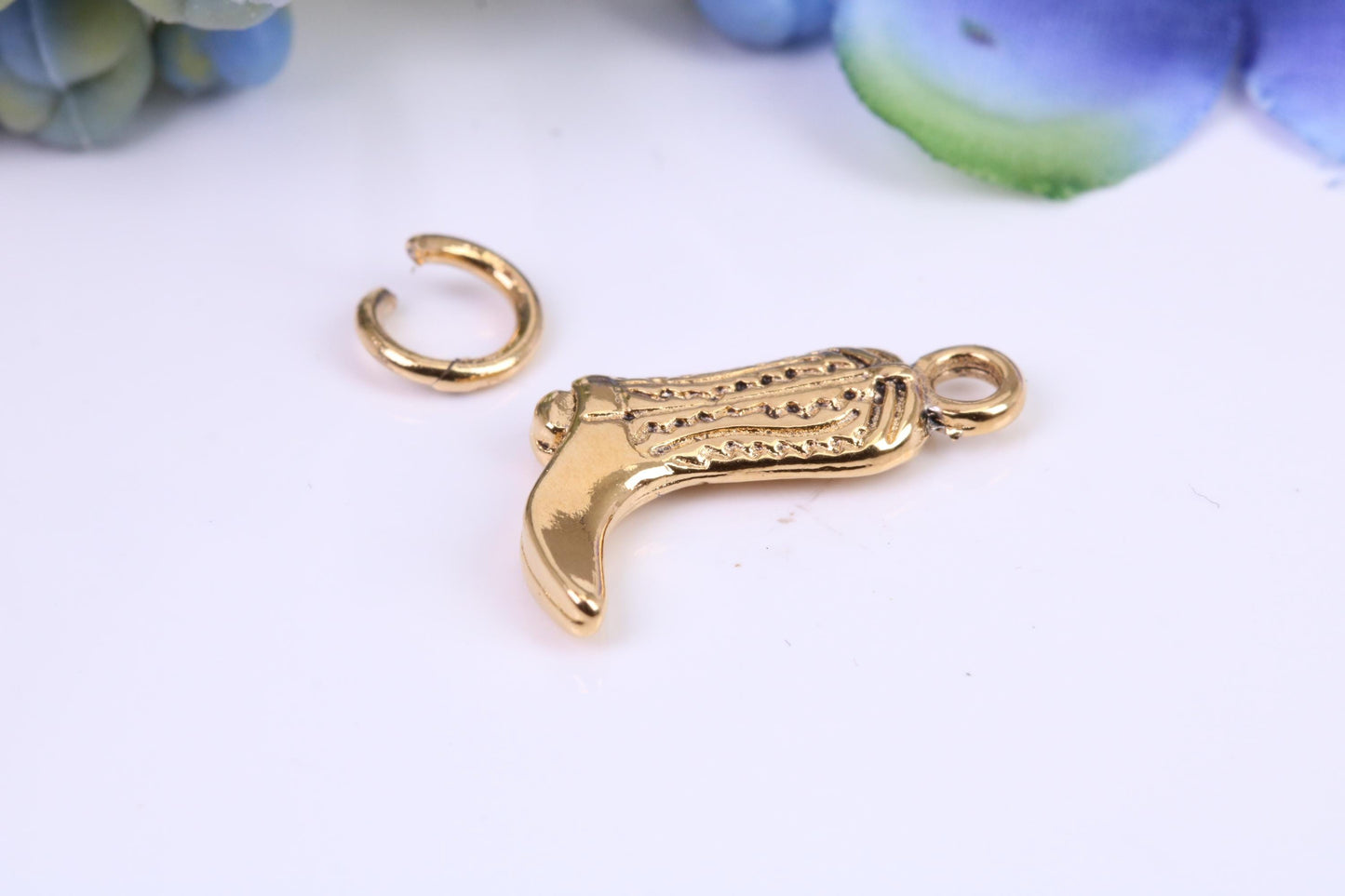Cowboy Boot Charm, Made from Solid Cast Yellow Gold, British Hallmarked
